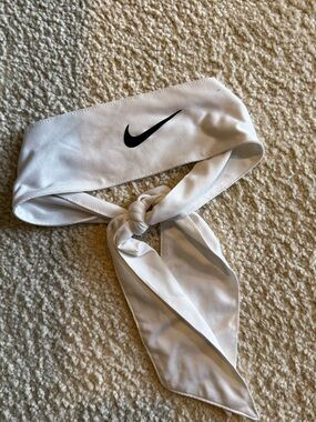 Nike White Tie Headband with Black Swoosh